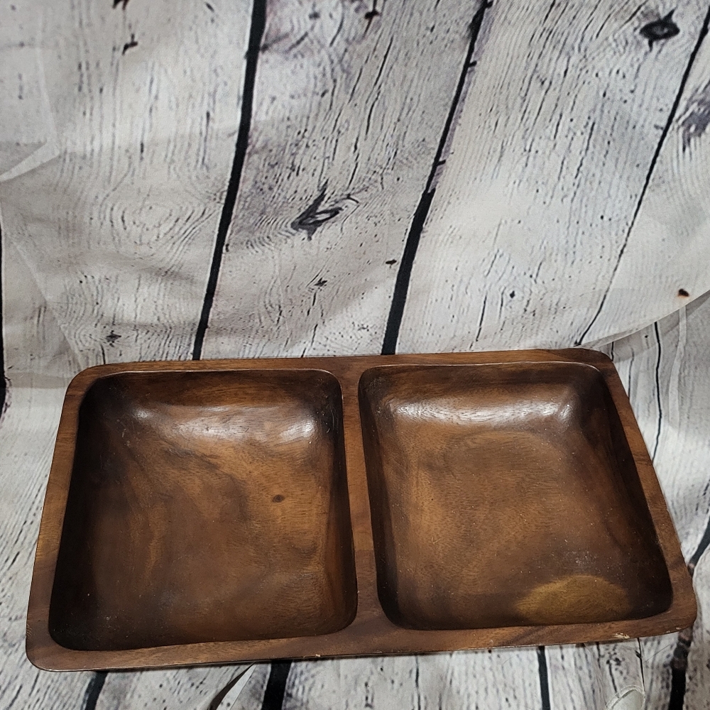 Handcrafted Wooden Double Bowl